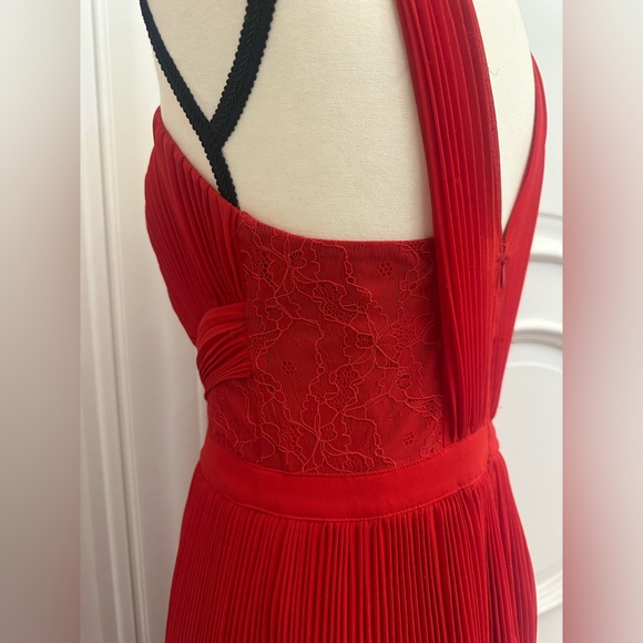 Guess Red Formal Lace Pleated Dress with Cut Out & Crisscross Neckline (Size 4) - Picture 8 of 13